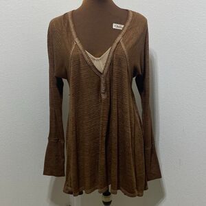 Free People We The Free Citrine Thermal Top Tee Size Medium